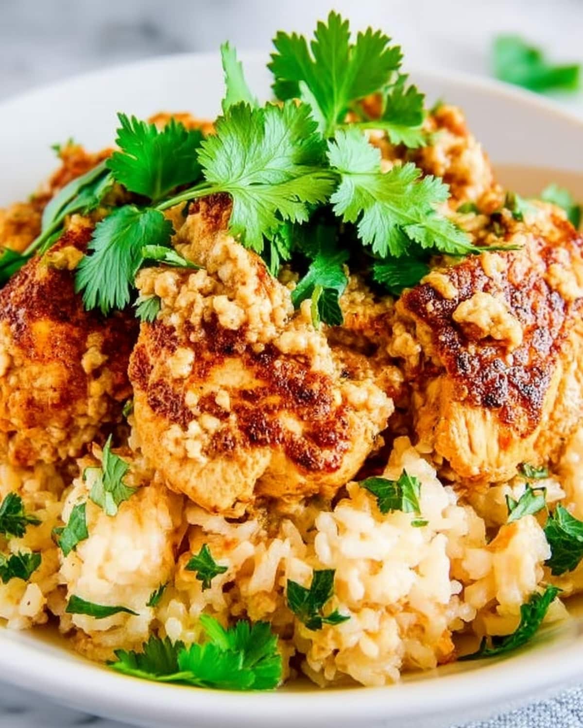 Instant Pot Mexican rice with chicken, topped with fresh cilantro and tender.