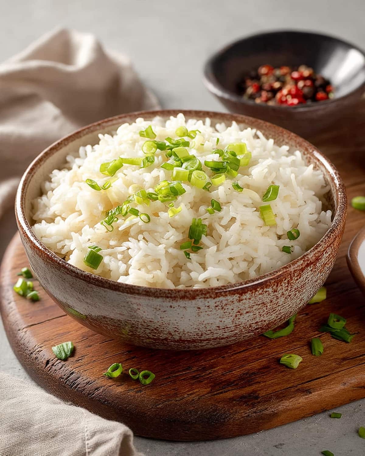 Jasmine Rice Instant Pot, topped with fresh green onions.