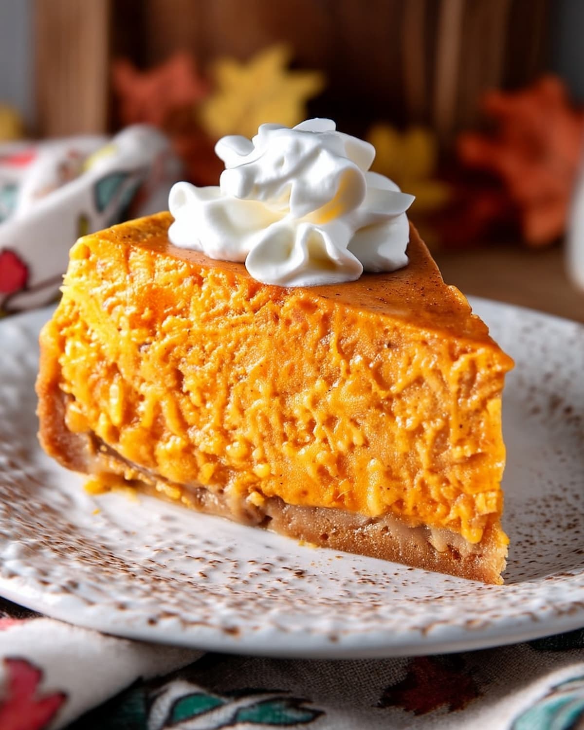 Instant Pot Sweet Potato Pie on a plate, with a golden-orange creamy filling.