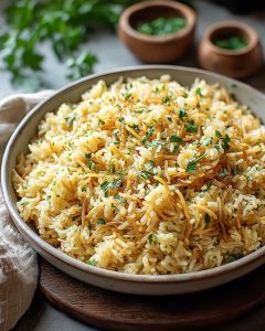 Instant Pot rice pilaf with golden toasted noodles and fresh herbs.