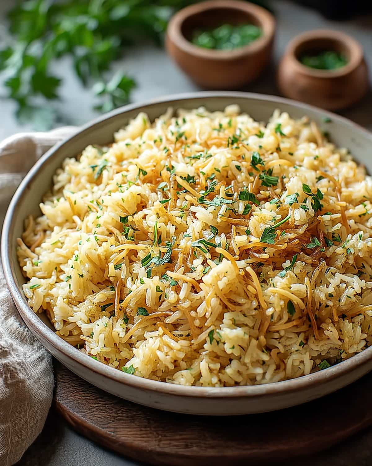 Instant Pot rice pilaf with golden toasted noodles and fresh herbs.