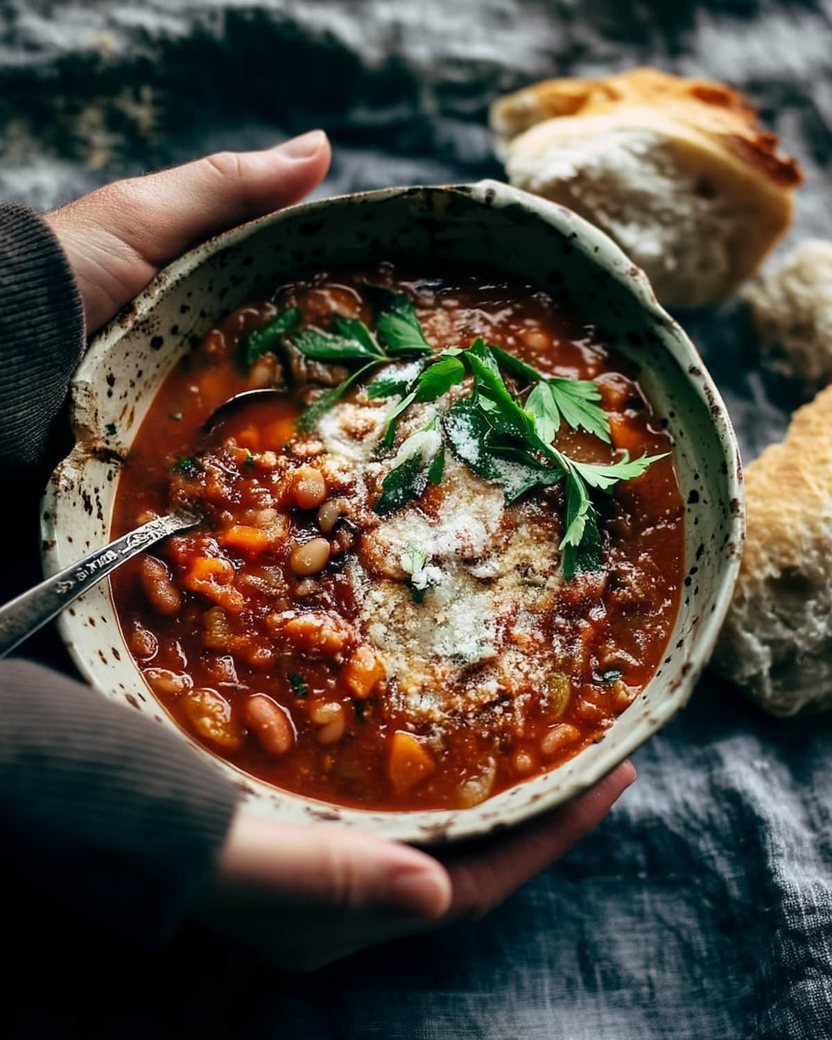 Chunky instant pot minestrone with hearty beans, tender vegetables, rich tomato broth, and a sprinkle of parmesan.