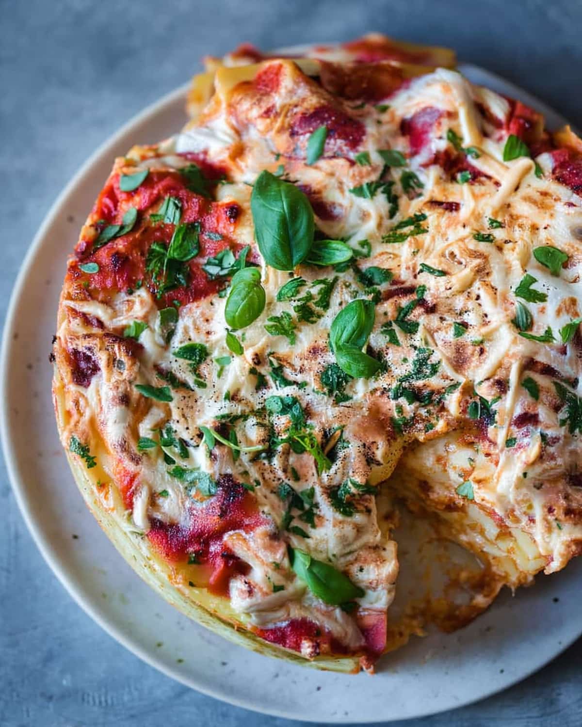 Instant Pot vegetarian lasagna with layers of tender pasta, rich tomato sauce, melted cheese, and fresh basil.