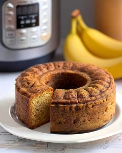 Instant Pot Vegan Banana Bread, moist and fluffy loaf with ripe banana flavor.