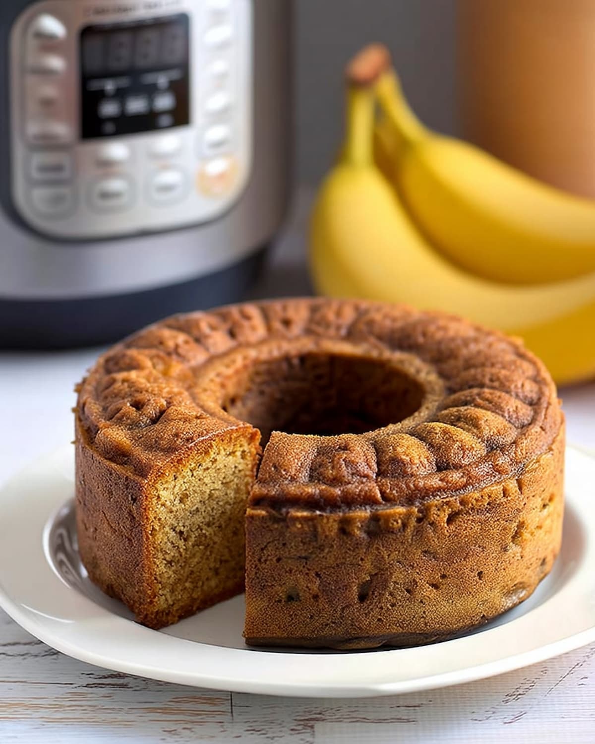 Instant Pot Vegan Banana Bread, moist and fluffy loaf with ripe banana flavor.
